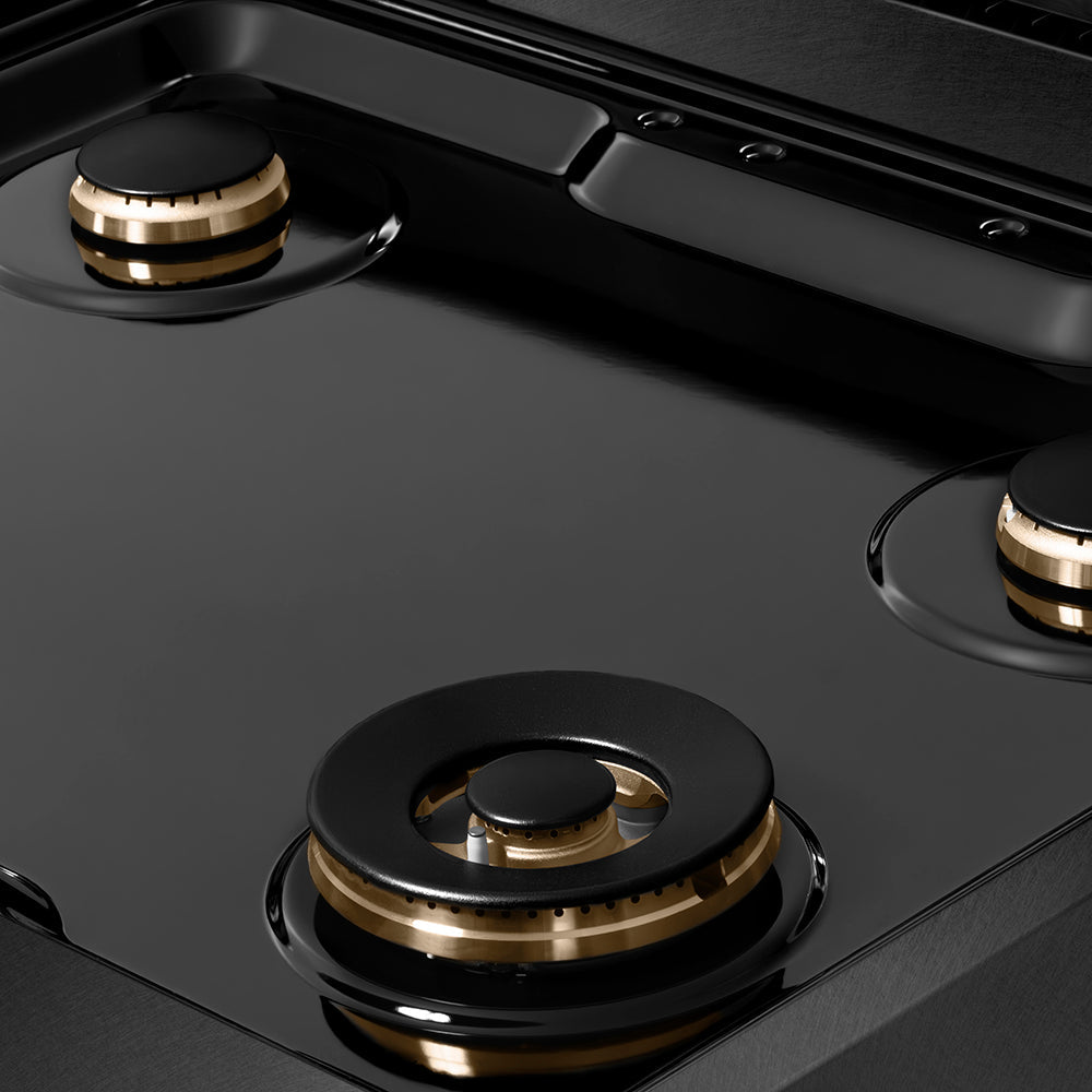 ZLINE Designer 30" Paramount Gas Rangetop with 4 Burners in Black Satin with Matte Black and Champagne Bronze Accents, SRTBSZ-30-MBCB
