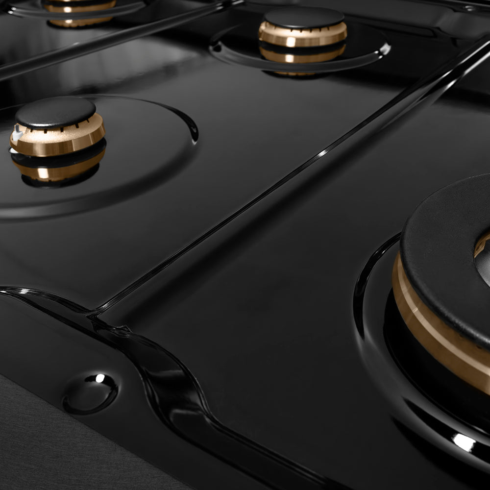 ZLINE Autograph 48" Paramount Gas Rangetop with 8 Burners and Porcelain Cooktop in Black Satin with Gold Accents, SRTBSZ-48-G