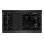 ZLINE Autograph 48" Paramount Gas Rangetop with 8 Burners and Porcelain Cooktop in Black Satin with Gold Accents, SRTBSZ-48-G