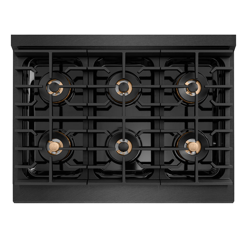 ZLINE 36" Paramount Gas Rangetop with 6 Burner DuoPro™ Cooktop in Black Satin Stainless Steel, PSRTBS-36