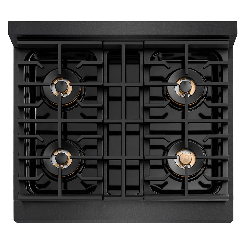 ZLINE Autograph 30" Paramount Gas Rangetop with 4 Burner DuoPro™ Cooktop in Black Satin and Champagne Bronze Accents, PSRTBSZ-30-CB