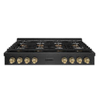 ZLINE 48 in. Gas Rangetop 8 Burners DuoPro™ Cooktop Black Satin Stainless Steel Champagne Bronze Accents (PSRTBSZ-48-CB)