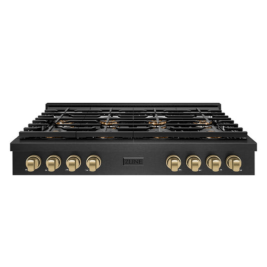 ZLINE 48 in. Gas Rangetop 8 Burners DuoPro™ Cooktop Black Satin Stainless Steel Champagne Bronze Accents (PSRTBSZ-48-CB)
