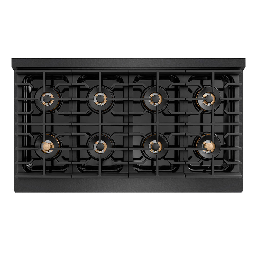 ZLINE 48 in. Gas Rangetop 8 Burners DuoPro™ Cooktop Black Satin Stainless Steel Champagne Bronze Accents (PSRTBSZ-48-CB)