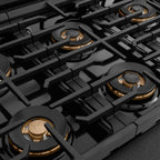 ZLINE 48 in. Gas Rangetop 8 Burner DuoPro™ Cooktop Black Satin Stainless Steel Polished Gold Accents (PSRTBSZ-48-G)