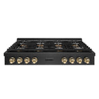 ZLINE 48 in. Gas Rangetop 8 Burner DuoPro™ Cooktop Black Satin Stainless Steel Polished Gold Accents (PSRTBSZ-48-G)