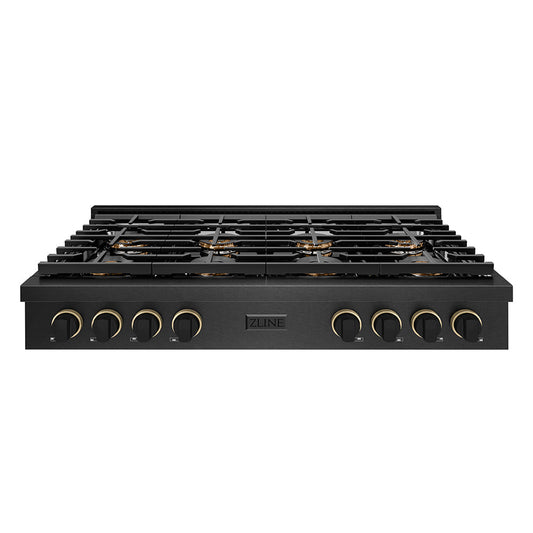 ZLINE 48 in. Gas Rangetop 8 Burner DuoPro™ Cooktop Black Satin Stainless Steel Matte Black & Champagne Bronze Accents (PSRTBSZ-48-MBCB)