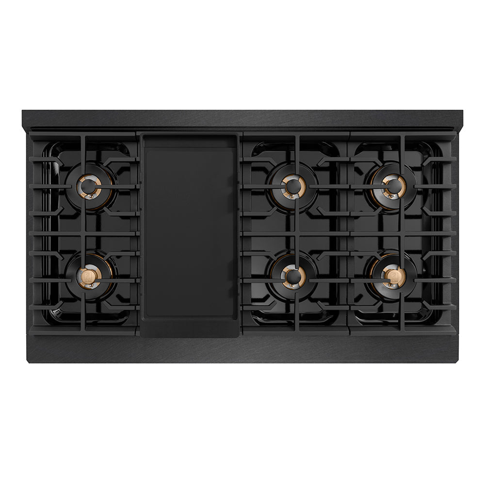 ZLINE 48 in. Gas Rangetop 8 Burner DuoPro™ Cooktop Black Satin Stainless Steel Matte Black & Champagne Bronze Accents (PSRTBSZ-48-MBCB)