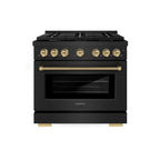 ZLINE 36 in Dual Fuel Range 5.2 cu. ft. 6 Burner Gas Cooktop Electric Convection Oven Black Stainless Steel Champagne Bronze Helix Handles (SDRBZ-36-KCB)
