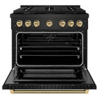 ZLINE 36 in Dual Fuel Range 5.2 cu. ft. 6 Burner Gas Cooktop Electric Convection Oven Black Stainless Steel Champagne Bronze Helix Handles (SDRBZ-36-KCB)