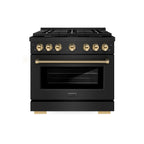 ZLINE 36 in. Dual Fuel Range 5.2 cu. ft. 6 Burners Gas Cooktop Electric Convection Oven Black Stainless Steel Polished Gold Accents (SDRBZ-36-KG)