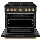 ZLINE 36 in. Dual Fuel Range 5.2 cu. ft. 6 Burners Gas Cooktop Electric Convection Oven Black Stainless Steel Polished Gold Accents (SDRBZ-36-KG)