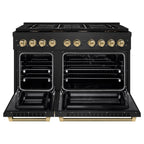 ZLINE 48 in. Dual Fuel Range 6.7 cu. ft. Double Oven, 8 Burner Gas Cooktop, Black Stainless Steel, Champagne Bronze Helix Handles & Knobs (SDRBZ-48-KCB)