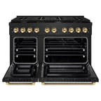 ZLINE 48 in. Dual Fuel Range Double Oven 6.7 cu. ft. 8 Burner Gas Cooktop Black Stainless Steel Polished Gold Helix Handles (SDRBZ-48-KG)