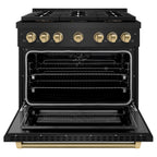 ZLINE 36 in. Dual Fuel Range 5.2 cu. ft. 6 Burner DuoPro™ Cooktop Electric Convection Oven Black Stainless Steel Champagne Bronze Helix Handle (PSDRBZ-36-KCB)