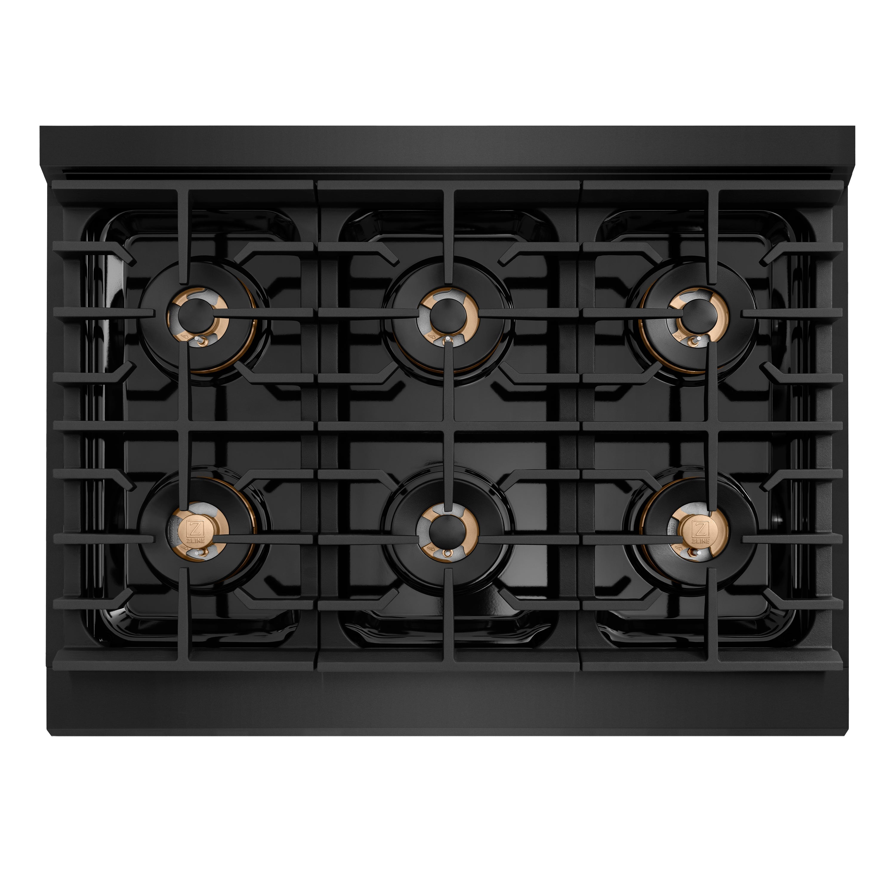 ZLINE 36 in. Dual Fuel Range 5.2 cu. ft. 6 Burner DuoPro™ Cooktop Electric Convection Oven Black Stainless Steel Champagne Bronze Helix Handle (PSDRBZ-36-KCB)