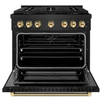 ZLINE 36 in. Dual Fuel Range 5.2 cu. ft. 6 Burner DuoPro™ Cooktop Electric Convection Oven Black Stainless Steel Polished Gold Helix Handle (PSDRBZ-36-KG)