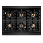 ZLINE 36 in. Dual Fuel Range 5.2 cu. ft. 6 Burner DuoPro™ Cooktop Electric Convection Oven Black Stainless Steel Polished Gold Helix Handle (PSDRBZ-36-KG)