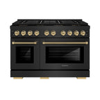 ZLINE 48 in. Dual Fuel Range 6.7 cu. ft. 8 Burner DuoPro Cooktop Dual Oven Black Stainless Steel Champagne Bronze Helix Handles (PSDRBZ-48-KCB)
