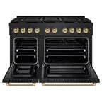ZLINE 48 in. Dual Fuel Range 6.7 cu. ft. 8 Burner DuoPro Cooktop Dual Oven Black Stainless Steel Champagne Bronze Helix Handles (PSDRBZ-48-KCB)