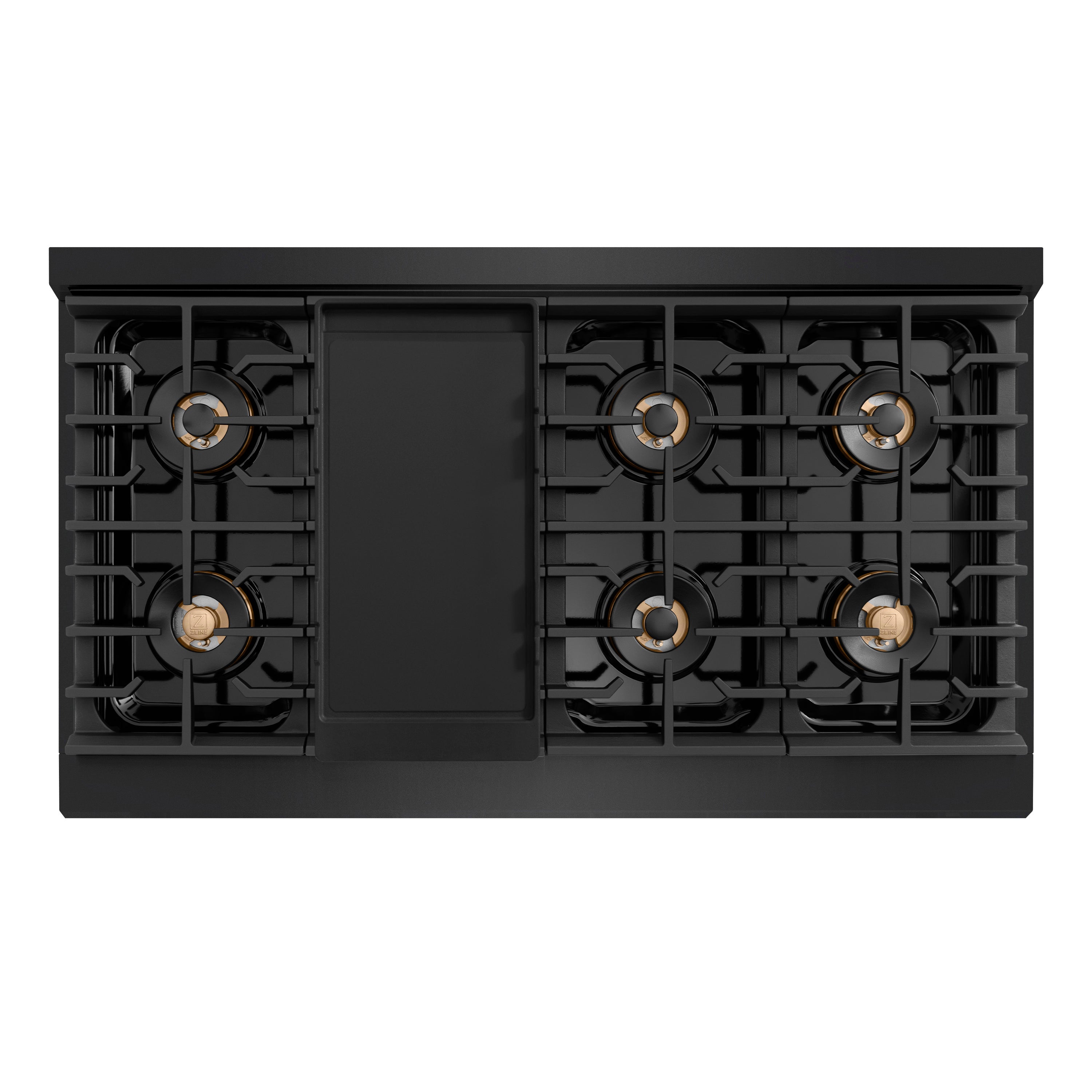ZLINE 48 in. Dual Fuel Range 6.7 cu. ft. 8 Burner DuoPro Cooktop Dual Oven Black Stainless Steel Champagne Bronze Helix Handles (PSDRBZ-48-KCB)