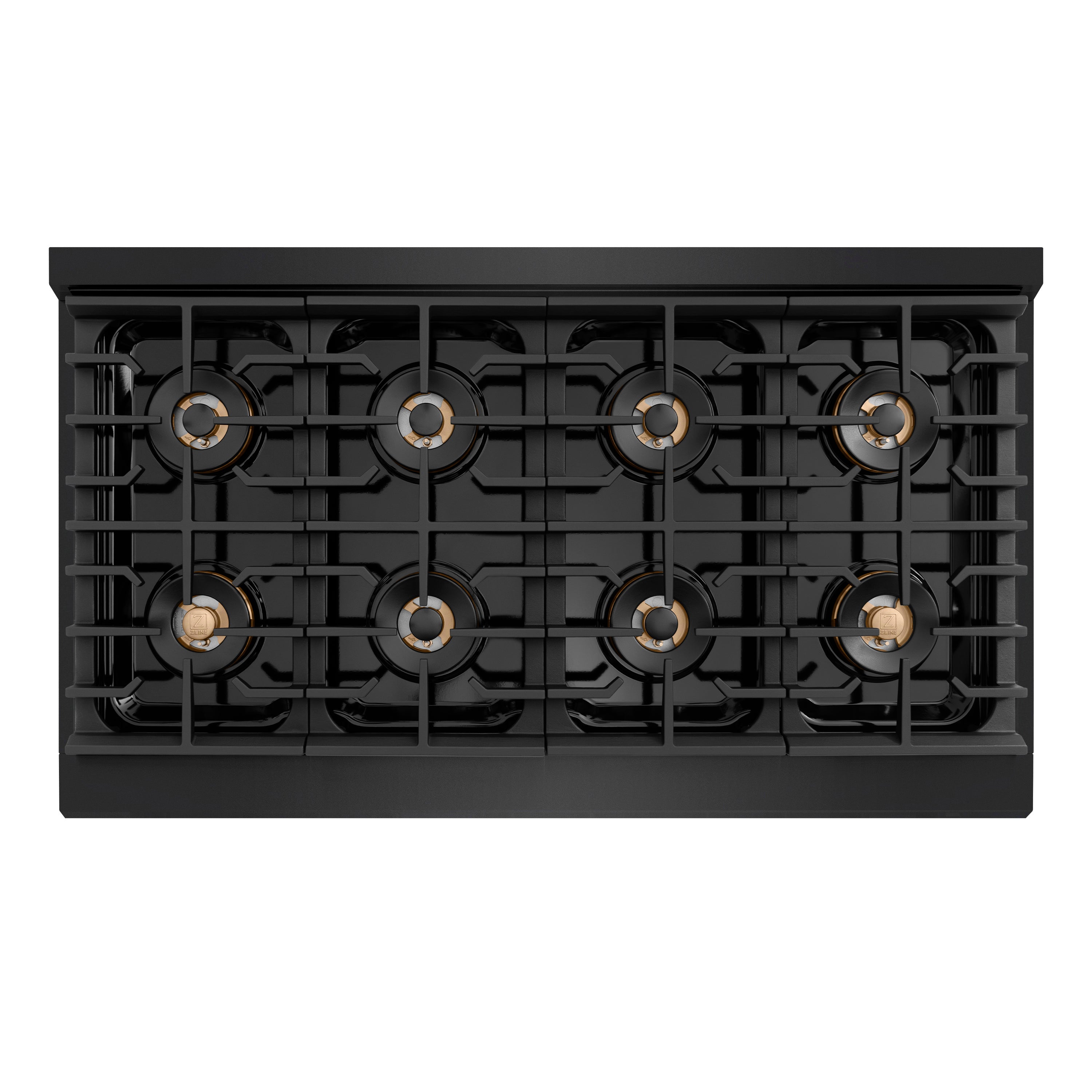 ZLINE 48 in. Dual Fuel Range 6.7 cu. ft. 8 Burner DuoPro Cooktop Dual Oven Black Stainless Steel Champagne Bronze Helix Handles (PSDRBZ-48-KCB)
