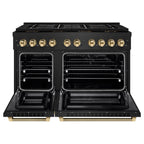 ZLINE 48 in. Dual Fuel Range 6.7 cu. ft. 8 Burner DuoPro Cooktop Dual Ovens Black Stainless Steel Polished Gold Helix Handles (PSDRBZ-48-KG)