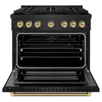 ZLINE 36 in. Gas Range 5.2 cu. ft. 6 Burner Cooktop Convection Gas Oven Black Stainless Steel Champagne Bronze Helix Handle Accents (SGRBZ-36-KCB)