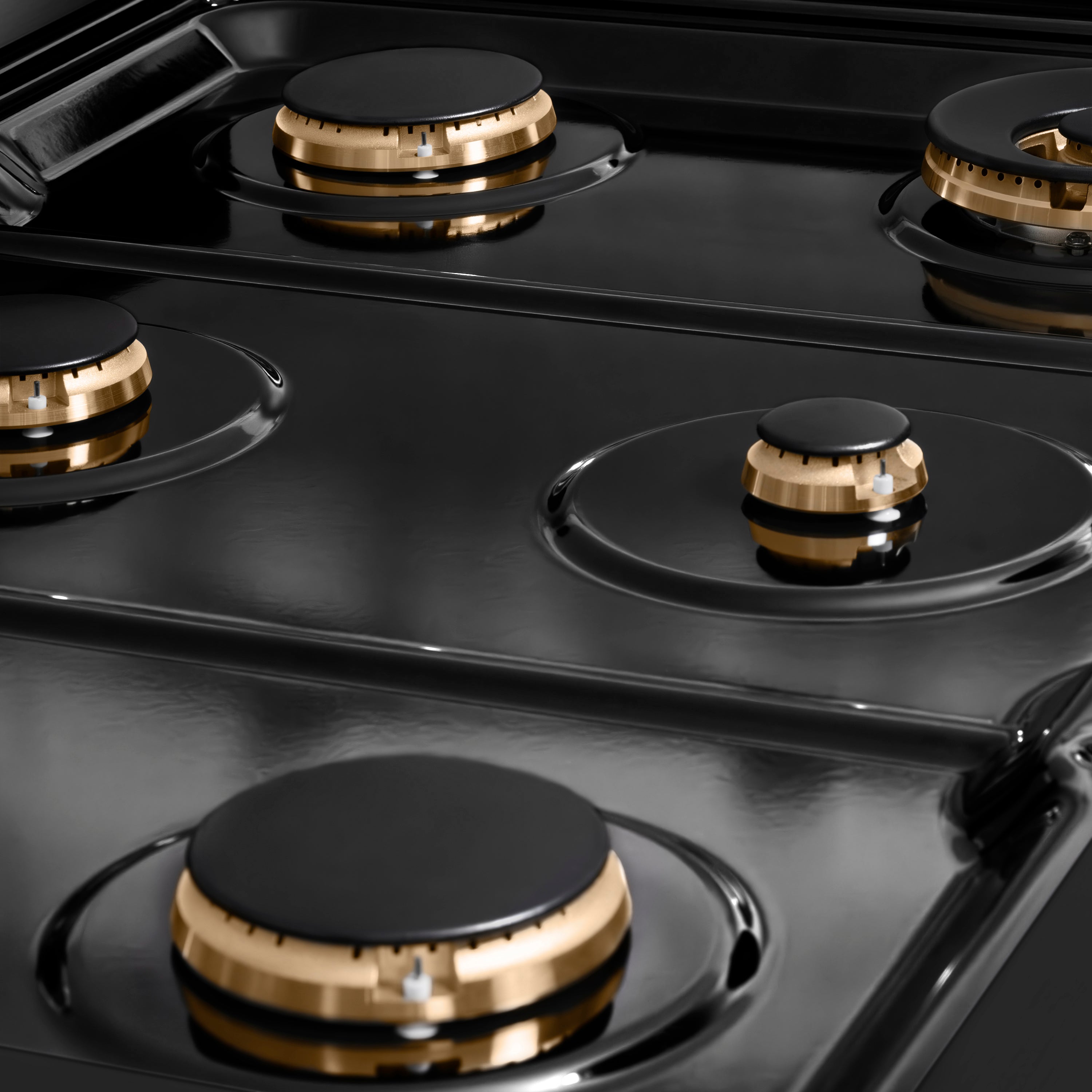 ZLINE 36 in. Gas Range 5.2 cu. ft. 6 Burner Cooktop Convection Gas Oven Black Stainless Steel Champagne Bronze Helix Handle Accents (SGRBZ-36-KCB)