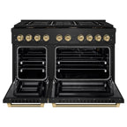 ZLINE 48 in. Gas Range Double Oven 6.7 cu. ft. 8 Burner Cooktop Black Stainless Steel with Champagne Bronze Helix Handles & Knobs (SGRBZ-48-KCB)