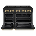 ZLINE 48 Inch Gas Range Double Oven 6.7 cu. ft. 8 Burner Cooktop Black Stainless Steel Polished Gold Helix Handles (SGRBZ-48-KG)