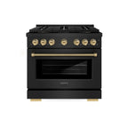 ZLINE 36 in. Gas Range 5.2 cu. ft. 6 Burner DuoPro™ Cooktop Convection Oven Black Stainless Steel Champagne Bronze Accents (PSGRBZ-36-KCB)