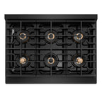 ZLINE 36 in. Gas Range 5.2 cu. ft. 6 Burner DuoPro™ Cooktop Convection Oven Black Stainless Steel Champagne Bronze Accents (PSGRBZ-36-KCB)