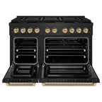 ZLINE 48 in Gas Range 6.7 cu ft 8 Burner DuoPro Dual Oven Black Stainless Steel Champagne Bronze Accents (PSGRBZ-48-KCB)