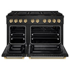 ZLINE 48 in. Gas Range 6.7 cu. ft. 8 Burner DuoPro™ Cooktop Dual Ovens Black Stainless Steel Polished Gold Accents (PSGRBZ-48-KG)