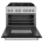 ZLINE Legacy 36-Inch Dual Fuel Range, 4.6 cu. ft. Electric Convection Oven, 6-Burner Gas Cooktop, Satin Stainless Steel with Black Matte Door – Model RAS-BLM-36