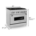 ZLINE 36 in. 4.6 cu. ft. Legacy Series Dual Fuel Range with 6-Burner Gas Cooktop and Electric Convection Oven in Satin Stainless Steel with Brass Burners (RAS-SN-BR-36)