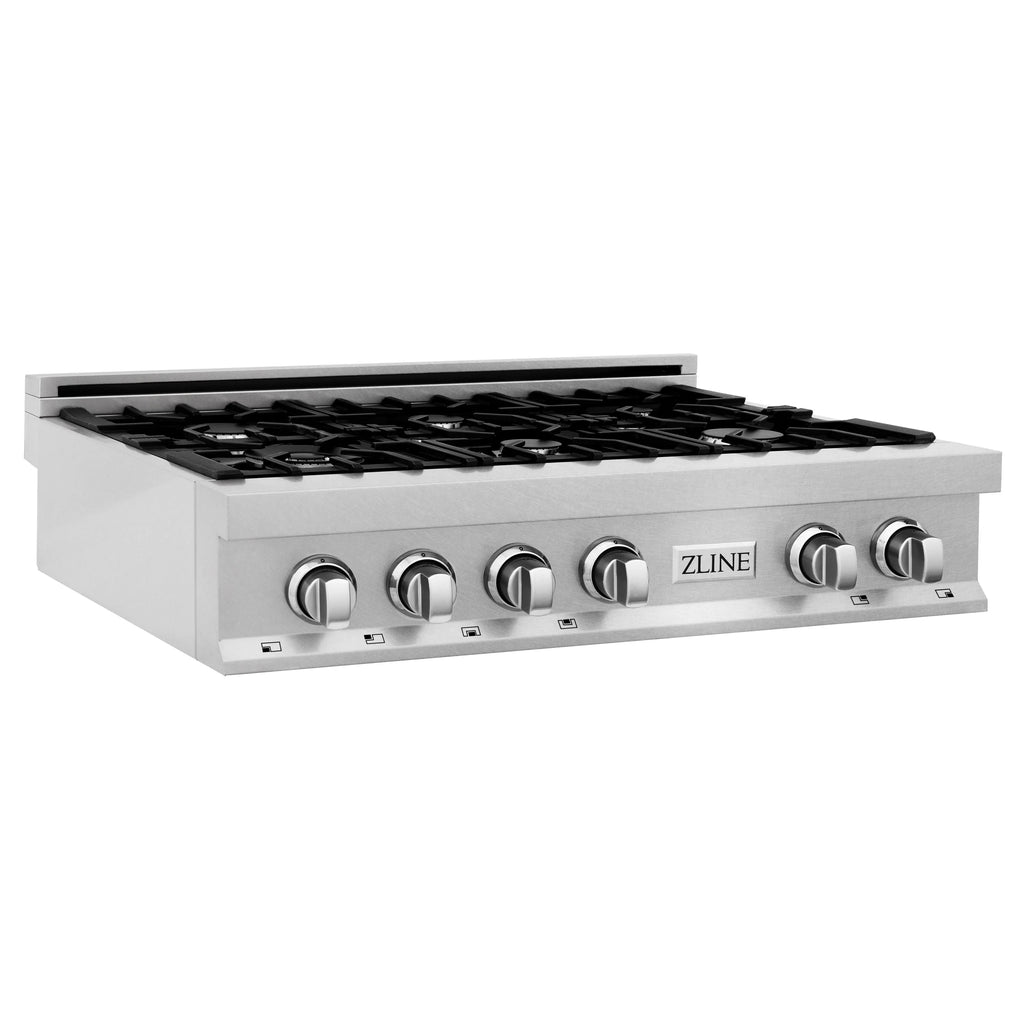 ZLINE Appliance Package - 36" Rangetop With 6 Gas Burners, Range Hood in Satin Stainless Steel, 2KP-RTSRH36