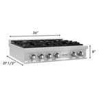 ZLINE 36" Legacy Gas Rangetop with 6 Burners and Porcelain Cooktop in Satin Stainless Steel, RTS-36