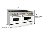 ZLINE Autograph Edition 60 in. 7.4 cu. ft. Legacy Dual Fuel Range with 9 Burner Gas Cooktop and 2 Electric Convection Ovens in Satin Stainless Steel with White Matte Doors and Champagne Bronze Accents (RASZ-WM-60-CB)