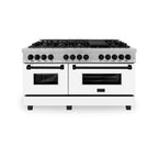 ZLINE Autograph 60 in. Legacy Dual Fuel Range with 9 Gas Burners and Double Electric Convection Ovens, 7.4 cu. ft., Satin Stainless Steel with White Matte Doors and Matte Black Accents (RASZ-WM-60-MB)