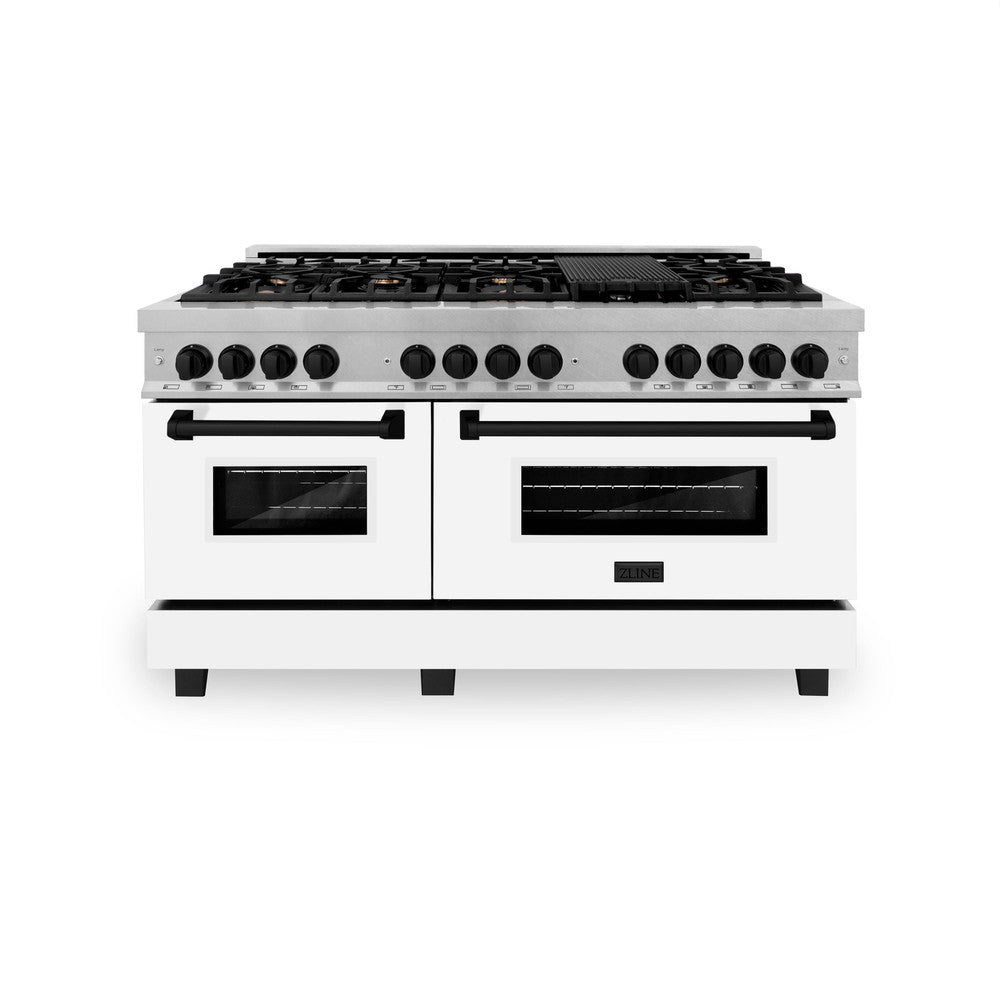 ZLINE Autograph Edition 60 in. Dual Fuel Range 7.4 cu. ft. with White Matte Doors and Black Matte Accents (RAZ-WM-60-MB)