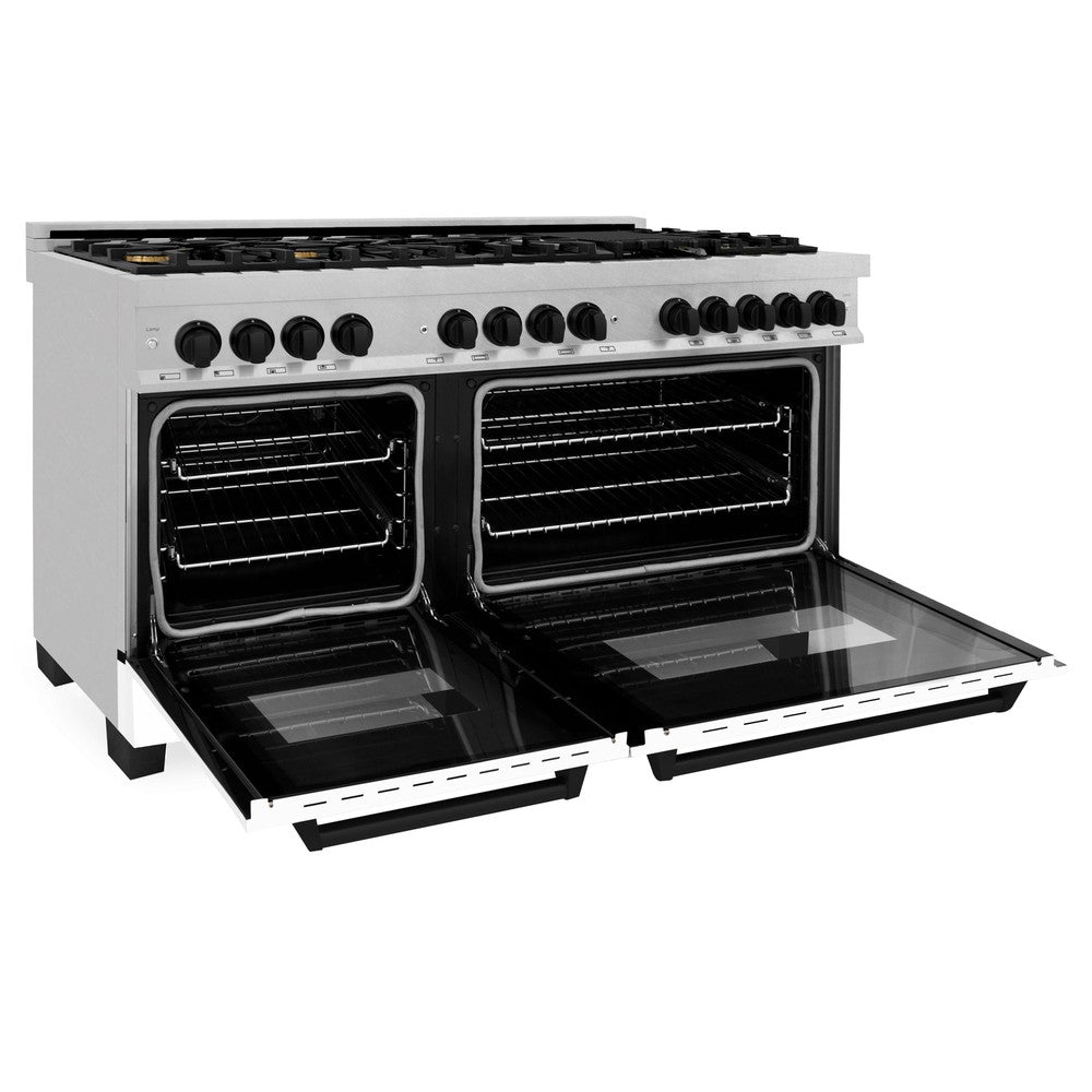 ZLINE Autograph Edition 60 in. Dual Fuel Range 7.4 cu. ft. with White Matte Doors and Black Matte Accents (RAZ-WM-60-MB)