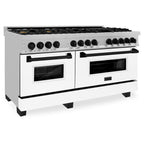ZLINE Autograph 60 in. Legacy Dual Fuel Range with 9 Gas Burners and Double Electric Convection Ovens, 7.4 cu. ft., Satin Stainless Steel with White Matte Doors and Matte Black Accents (RASZ-WM-60-MB)