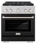 ZLINE 30" Paramount Dual Fuel Range, 4.2 cu. ft., 4 Gas Burners, Electric Convection Oven, Satin Stainless Steel with Black Matte Door (SDRS-BLM-30)
