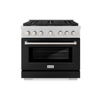 ZLINE 36 in. Paramount Dual Fuel Range, 6 Burner Gas Cooktop, Electric Convection Oven, 5.2 cu. ft., Satin Stainless Steel with Black Matte Door (SDRS-BLM-36)