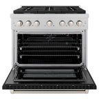 ZLINE 36 in. Paramount Dual Fuel Range, 6 Burner Gas Cooktop, Electric Convection Oven, 5.2 cu. ft., Satin Stainless Steel with Black Matte Door (SDRS-BLM-36)