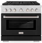 ZLINE 36 in. Paramount Dual Fuel Range, 6 Burner Gas Cooktop, Electric Convection Oven, 5.2 cu. ft., Satin Stainless Steel with Black Matte Door (SDRS-BLM-36)