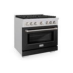 ZLINE 36 in. Paramount Dual Fuel Range, 6 Burner Gas Cooktop, Electric Convection Oven, 5.2 cu. ft., Satin Stainless Steel with Black Matte Door (SDRS-BLM-36)