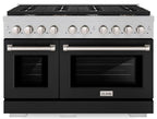 ZLINE Paramount 48 in. 6.7 cu. ft. Double Oven Dual Fuel Range with 8 Burner Gas Cooktop in Satin Stainless Steel with Black Matte Doors (SDRS-BLM-48)